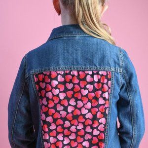 Est 1989 denim jacket Girls 14 upcycled Hearts